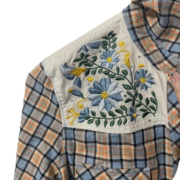 Paul & Joe for Target Orange & Blue Plaid Pear Button Down Top w/Embroidery - Picture 2 of 7